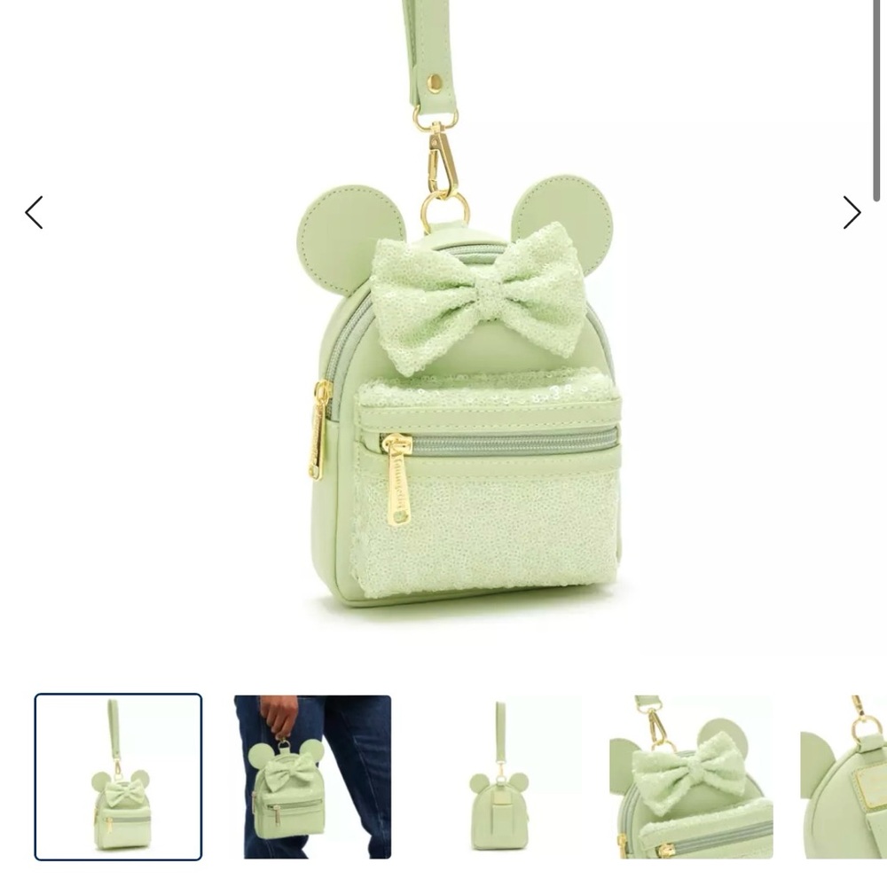 NWT Loungefly Minnie Mouse Wristlet Mint Green Sequin